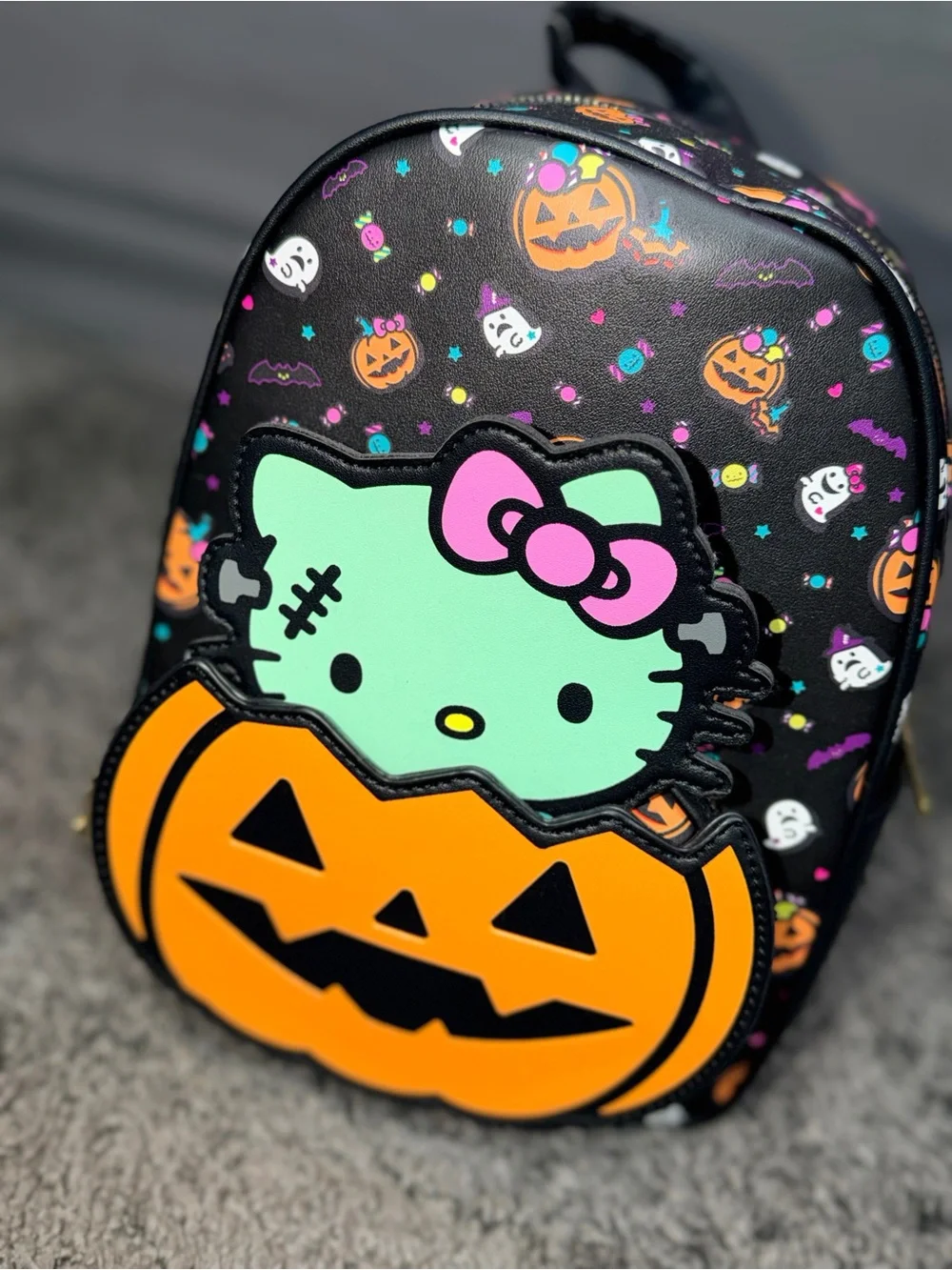 Hello Kitty Black Halloween Backpack with Mint & Orange Accents